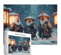 Three Warrior Chickens 1000 Piece Jigsaw Puzzles for Adults Christmas Atmosphere in The Snow Art Puzzle Challenging Family Activity Games Colorful DIY Craft Puzzle for Home Decor Gifts 27×20 Inches