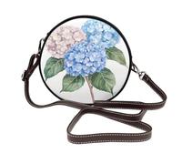 Three Watercolor Hydrangeas Flowers Women Round Crossbody Bags Leather Sling Bag Purse
