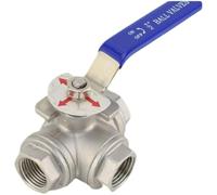 Three Way 304 Stainless Steel Thread Ball Valve T-type L-type DN15 Ball Valve 1Pcs(L Type)