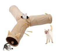 Three Way Cat Tunnel - Interactive Animal Playground, Foldable Pet Cave Bed | Family Indoor Exercise System for Home Garden Mental Stimulation, Small Puppy Bunny Yard Backyard