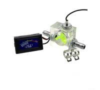 Three-Way Flow Meter with LED Thermometer - For Water Cooling System, Acrylic Liquid Cooler Gauge with Pagoda Clip Connectors and Hose Clamps(green pointer)