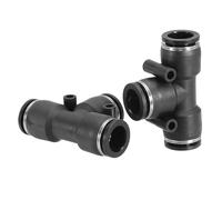 Three Way Pipe Fittings，1/2 inch OD Tee Plastic Push to Connect Fittings, 2 Pack T Shaped 3 Ways Tube Fit Lock PE-1/2 for Air Water RO System, Black