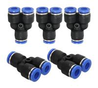 Three Way Pipe Fittings，11/16" OD Y Shape Plastic Push to Connect Fittings, 5 Pack Type 3 Ways Tube Thread Lock for Air Water RO System, Blue(1/2")