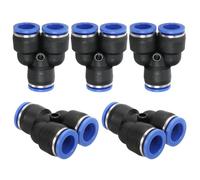 Three Way Pipe Fittings，11/16" OD Y Shape Plastic Push to Connect Fittings, 5 Pack Type 3 Ways Tube Thread Lock for Air Water RO System, Blue(3/4")