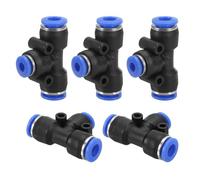 Three Way Pipe Fittings，3/4" x11/16 x3/4" OD Tee Plastic Push to Connect Fittings, 5 Pack T Shaped 3 Ways Tube Fit Lock PE-3/4 for Air Water RO System, Blue(1/2" x3/8" x1/2")