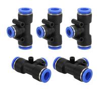 Three Way Pipe Fittings，3/4" x11/16 x3/4" OD Tee Plastic Push to Connect Fittings, 5 Pack T Shaped 3 Ways Tube Fit Lock PE-3/4 for Air Water RO System, Blue(11/16" x9/16 x11/16)