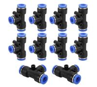 Three Way Pipe Fittings，3/4" x11/16 x3/4" OD Tee Plastic Push to Connect Fittings, 5 Pack T Shaped 3 Ways Tube Fit Lock PE-3/4 for Air Water RO System, Blue(9/16" x1/2" x9/16)