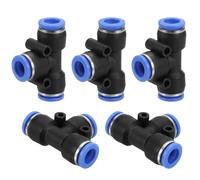 Three Way Pipe Fittings，3/4" x11/16 x3/4" OD Tee Plastic Push to Connect Fittings, 5 Pack T Shaped 3 Ways Tube Fit Lock PE-3/4 for Air Water RO System, Blue(9/16")