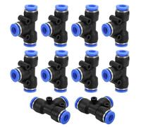 Three Way Pipe Fittings，3/4" x11/16 x3/4" OD Tee Plastic Push to Connect Fittings, 5 Pack T Shaped 3 Ways Tube Fit Lock PE-3/4 for Air Water RO System, Blue(1/2")