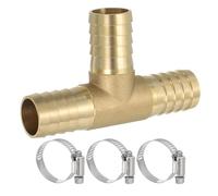 Three Way Pipe Fittings,5/8" Brass Tee Hose Barb Fitting,5 Pcs 3 Ways Union Intersection T Shape Barbed Split with Clamps for Air Water Fuel Gas Liquid, Golden(1")