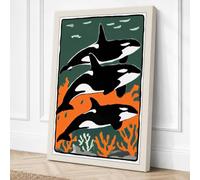 Three Whales Below Coastal Canvas Wall Art Print 24x16 Inch (61 x 41 cm)
