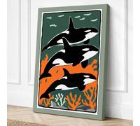 Three Whales Below Coastal Canvas Wall Art Print 24x16 Inch (61 x 41 cm)
