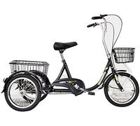 three wheel bike Adult Tricycle 16 inches 3 Wheel With Basket, Seat Height Adjustment And 2 Brakes Black