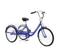 Three Wheel Bike Adult Tricycle Single Speed Adult Trikes 24 Inch for Adults with Large Basket for Recreation Shopping Picnics Exercise Men's Women's Cruiser Bike Cycling Pedalling