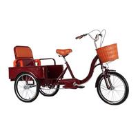 Three-Wheeled Bicycle 20-inch Adult Tricycle with Front Suspension Cargo Passenger Dual Brakes Multicolor(Wine Red)