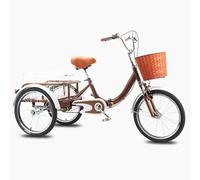 Three-Wheeled Bicycle Folding Adult Tricycle Front Suspension Basket Adjustable Seat Handlebar 18in Multicolor(Brown)