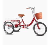 Three-Wheeled Bicycle Folding Adult Tricycle Front Suspension Basket Adjustable Seat Handlebar 18in Multicolor(Red)