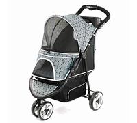Three-Wheeled Pet Stroller Portable Folding Outdoor Travel Pet Stroller for Cat, Dog and More Carrier Strolling Cart with Cup Holder and Storage Basket (Gray)