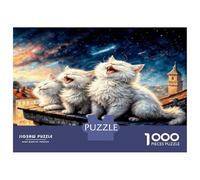 Three White Cats 1000 Pieces Jigsaw Puzzle Set Starry Whimsy Puzzle for Adults Recycled Cardboard 1000 Piece Adult Educational Challenge Fun Present Home Activity Great Gift Idea 70x50cm/1000pcs