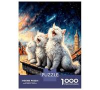 Three White Cats 1000 Pieces Jigsaw Puzzle Set Starry Whimsy Puzzle for Adults Recycled Cardboard 1000 Piece Adult Educational Challenge Fun Present Home Activity Great Gift Idea 70x50cm/1000pcs