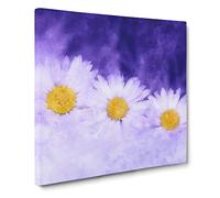 Three White Daisies Canvas Print | Gallery Wrapped 30mm Frame Wall Art | 20x20 inches | Ready to Hang | Modern Picture | Living Room Bedroom Lounge Office
