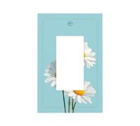 Three White Daisies On Blue Light Switch Wall Plate Faceplate Cover Single Rocker 1 Gang Decorator Outlet Receptacle Covers for Home Kitchen Room Bathroom Decor