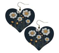 Three White Flowers Leather Earrings for Women Heart Earring Lightweight Dangle Drop Earring Set Jewelry Gift, One Size, No Gemstone