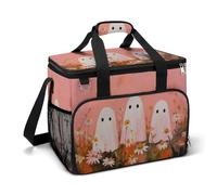 Three White Ghosts in The Field with Daisies Camping Cooler Bag Insulated Beach Coolers Portable Leak Proof Bags with Shoulder Strap