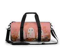 Three White Ghosts in The Field with Daisies Travel Gym Bag for Women Men Cylindrical Duffle Bag Sport Workout Bag with Shoulder Strap