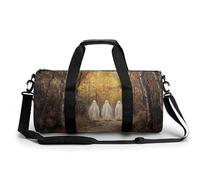 Three White Ghosts Walking Autumn Forest Travel Gym Bag for Women Men Cylindrical Duffle Bag Sport Workout Bag with Shoulder Strap
