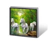 Three White Horses Green Forests Funny Lapel Pins Square Brooch Tie Suit Dress Accessories for Men Women Wedding Birthday