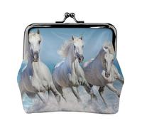 Three White Horses, PU Leather Coin Purse, Small Wallets, Change Pouch with Kiss Lock Clasp Buckle, Change Purse