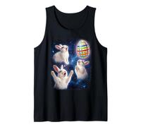 Three White Rabbit Easter Egg Moon Space Funny Tank Top
