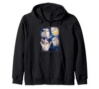 Three White Rabbit Easter Egg Moon Space Funny Zip Hoodie