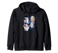 Three White Rabbit Easter Egg Moon Space Funny Zip Hoodie