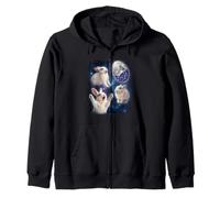 Three White Rabbit Easter Egg Moon Space Funny Zip Hoodie