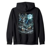 Three wild deer Moon Wildlife Animal Art Zip Hoodie