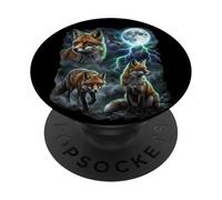 Three Wild Fox Moon Wildlife Animal Art PopSockets Adhesive PopGrip