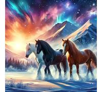 Three Wild Horses Full 11CT DIY Stamped Needlework Embroidery Kit 15.75x15.75inch Embroidery Needlepoint Starter Kits Cross Stitch Art and Crafts Kits for Beginners Adults Home Decor