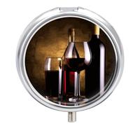 Three Wine Bottles and Glass Over Pill Box, 3 Compartment Small Pill Case Waterproof Travel Pill Organizer for Pocket Or Purse Portable Mini Medicine Tablet Vitamin Holder Pill Case