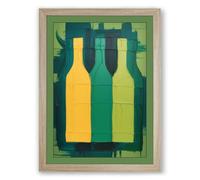Three Wine Bottles Modern Framed Wall Art Print A2 (59.4×42cm) Oak, Wall Decor for Living Room, Bedroom, Office & Home, Ready to Hang, Art Gift