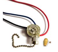 Three-Wire Ceiling Fan Control with Bead Chain Pull Design | Four-Position Control Design, Red and Blue and Black Attached Wires, Clear Housing, Threaded Mount and Pull Cap