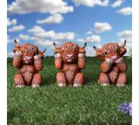 Three Wise Highland Cows See No Hear No Speak No Evil Figurine New & Boxed