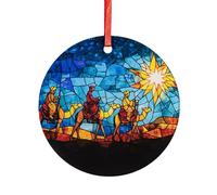 Three Wise Men Stained-Glass Style Acrylic Christmas Ornament - 3.5″ Round Magi Following The Star - Catholic Advent Tree Décor