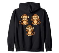 Three Wise Monkeys | Cute Chibi - Speak Hear See No Evil Zip Hoodie
