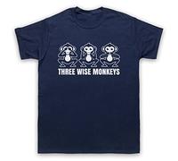 Three Wise Monkeys Fable Mens T-Shirt, Navy Blue, Medium