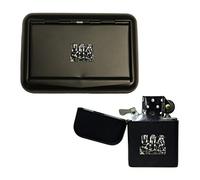Three Wise Monkeys Matte Black Tobacco Tin and Stormproof Petrol Lighter