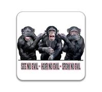 Three Wise Monkeys - See No Evil, Hear No Evil, Speak No Evil - Pack of 10 Square Stickers - 55mm x 55mm