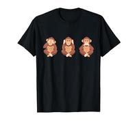 Three Wise Monkeys Three Monkeys T-Shirt, Men, Black, Large