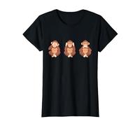 Three Wise Monkeys Three Monkeys T-Shirt, Women, Black, Medium